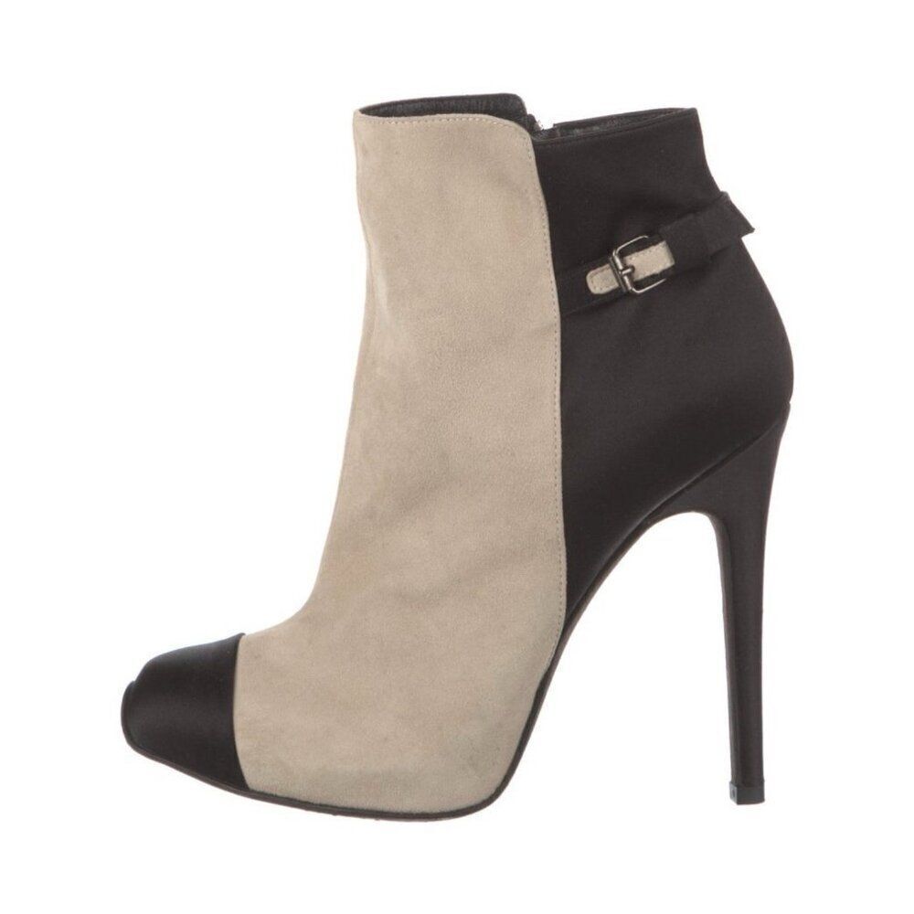 giambattista valli Authentic Beige Black Suede Leather Satin Heel Ankle Boots